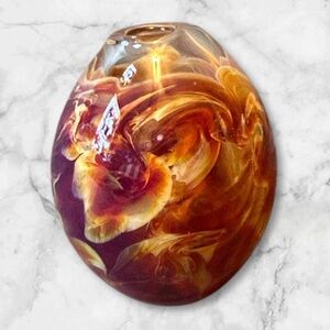 Vintage handblown Faeryfyre lampwork borosilicate bead marbled purple swirls